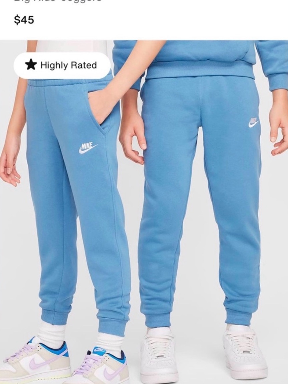 Nike Kids Blue Fleece Joggers with White Logo